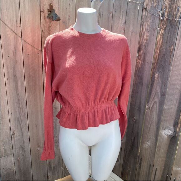 Zara Basic Ruffle Gathered Top Coral Pink Size M - Picture 3 of 7